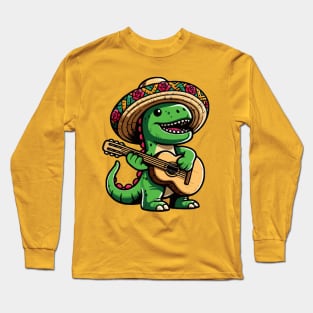 Cinco De Mayo Dinosaur Playing Guitar Long Sleeve T-Shirt